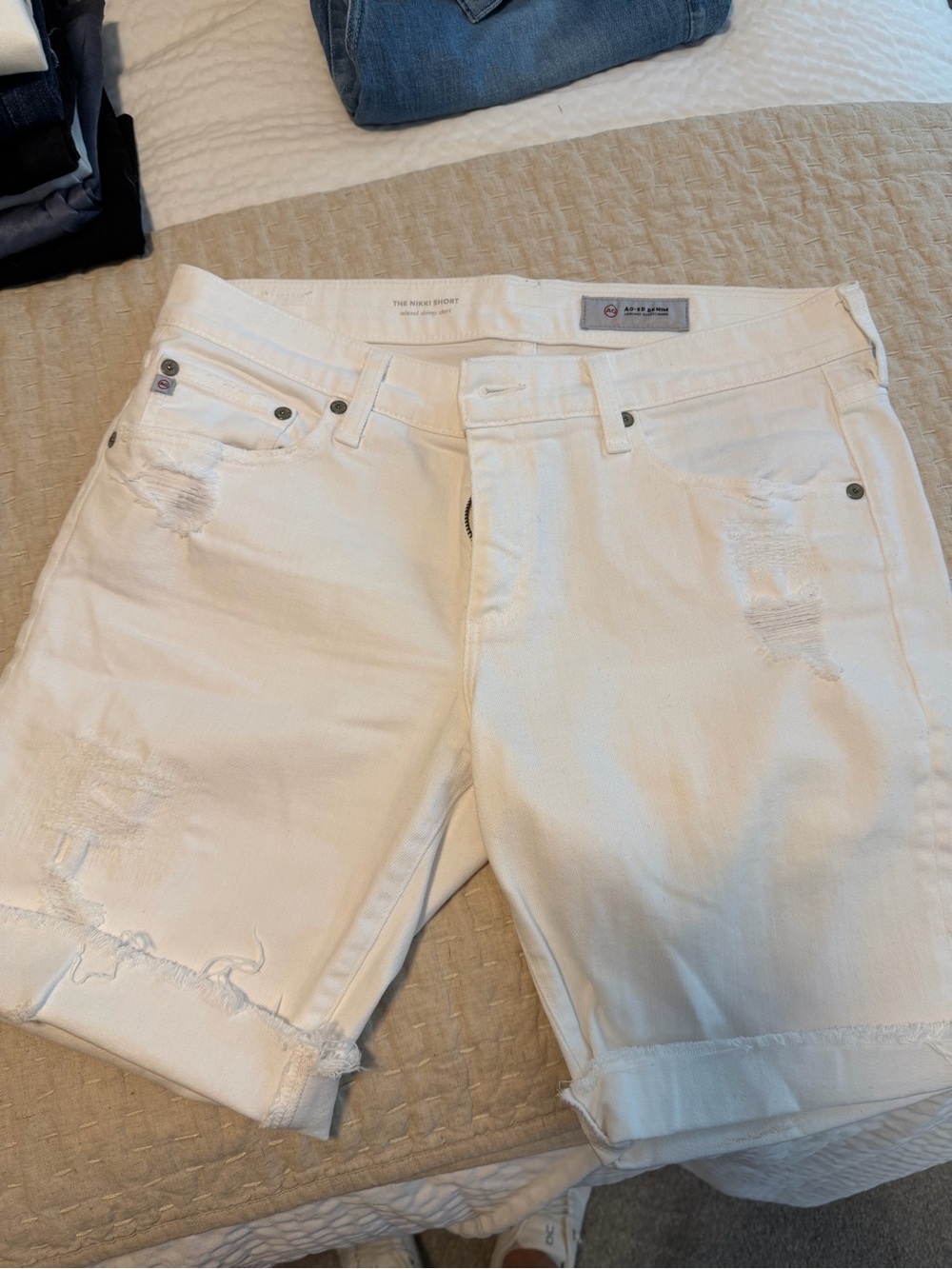 Womens White Distressed Denim Shorts